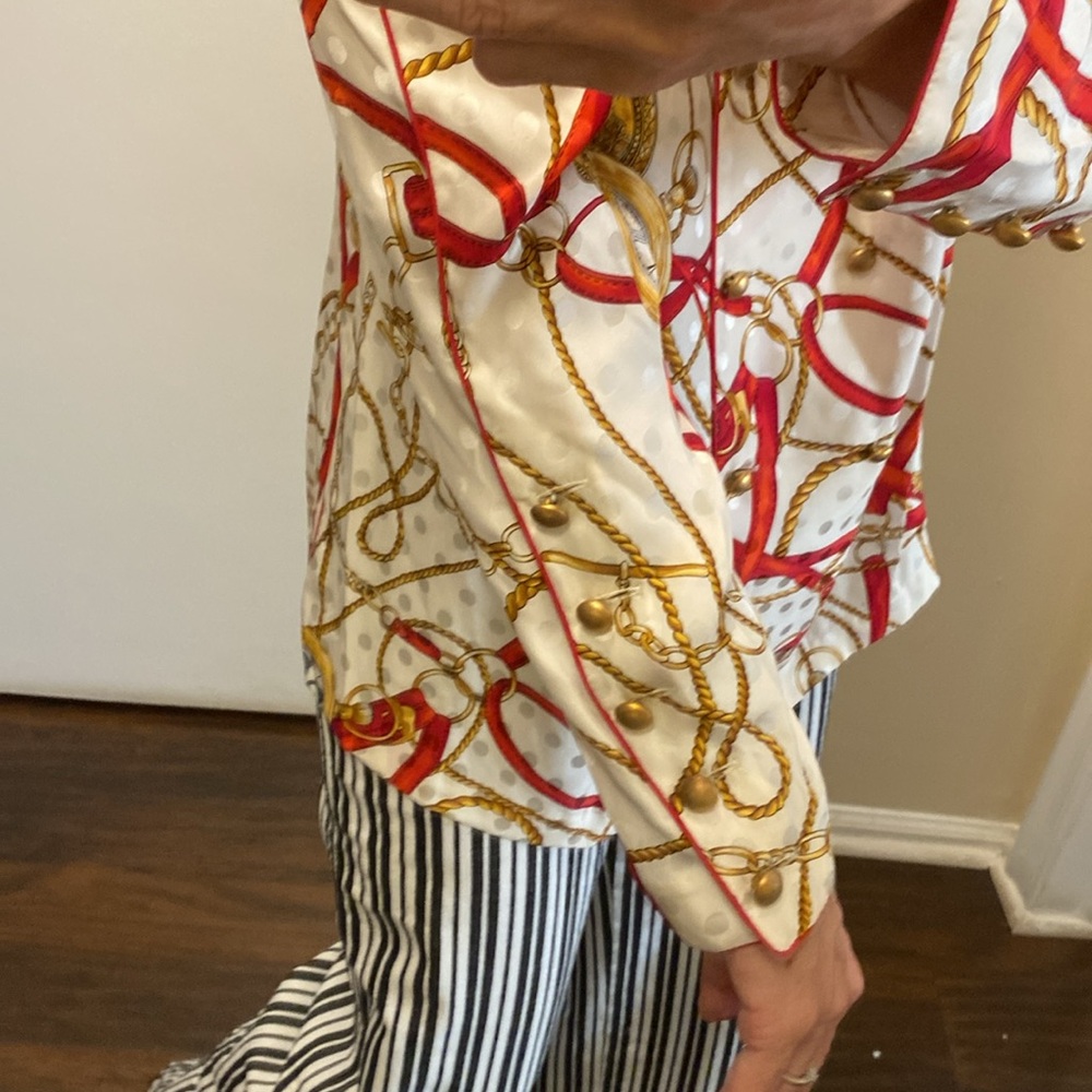 Francesca of Damon Vintage 80s Swiss Dots Equestrian Silk Print top - Picture 3 of 12